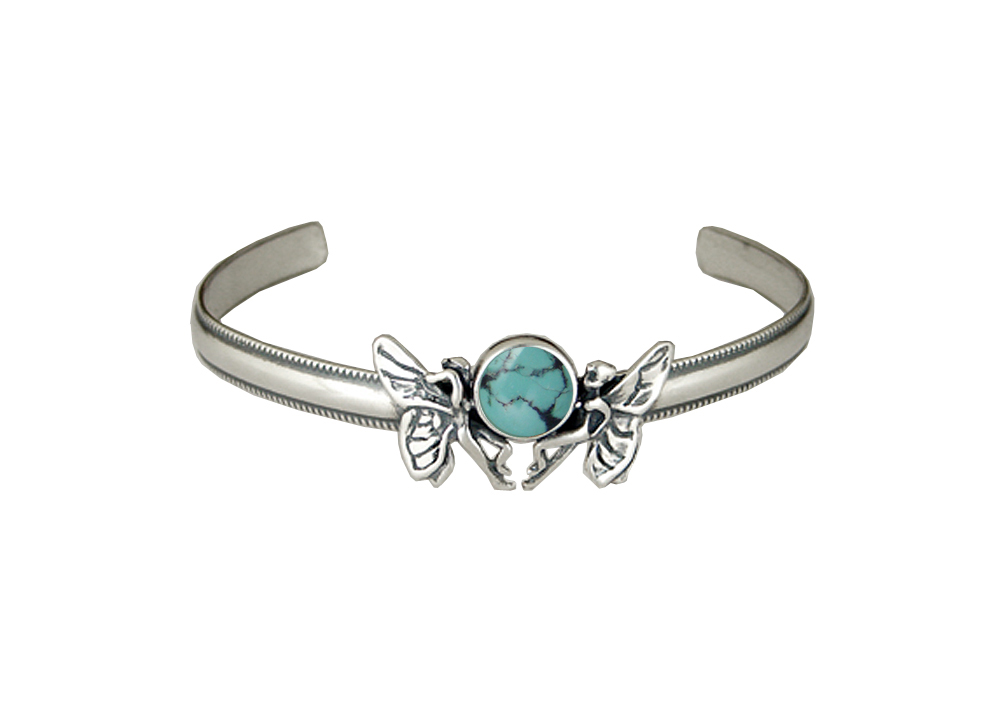 Sterling Silver Double Fairy Cuff Bracelet With Chinese Turquoise